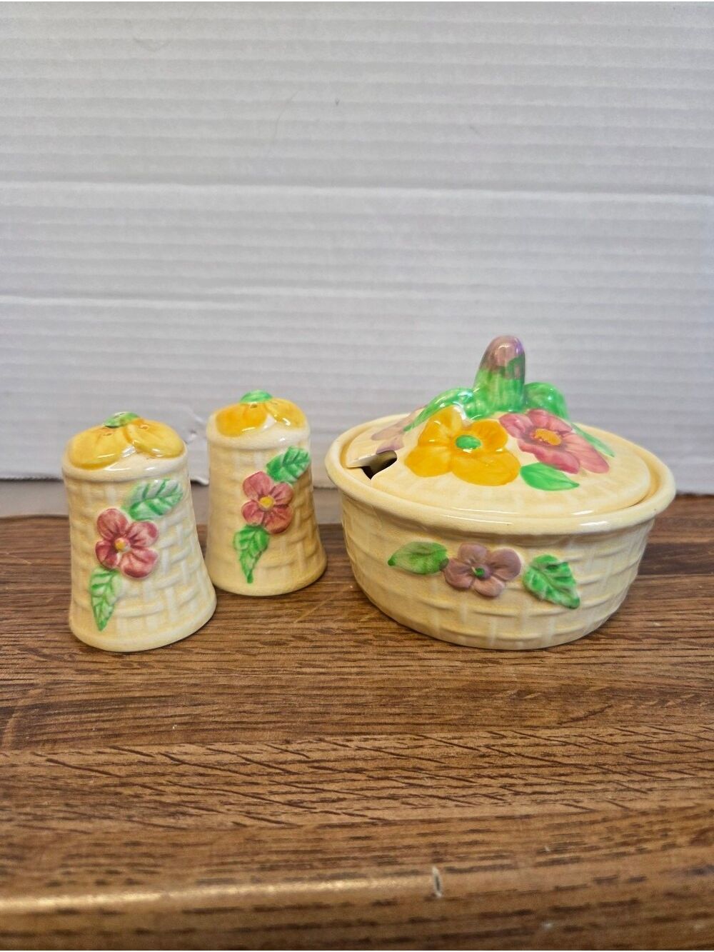 Vintage 30s/40s Wade Heath 3-Piece Basket Weave Condiment Set